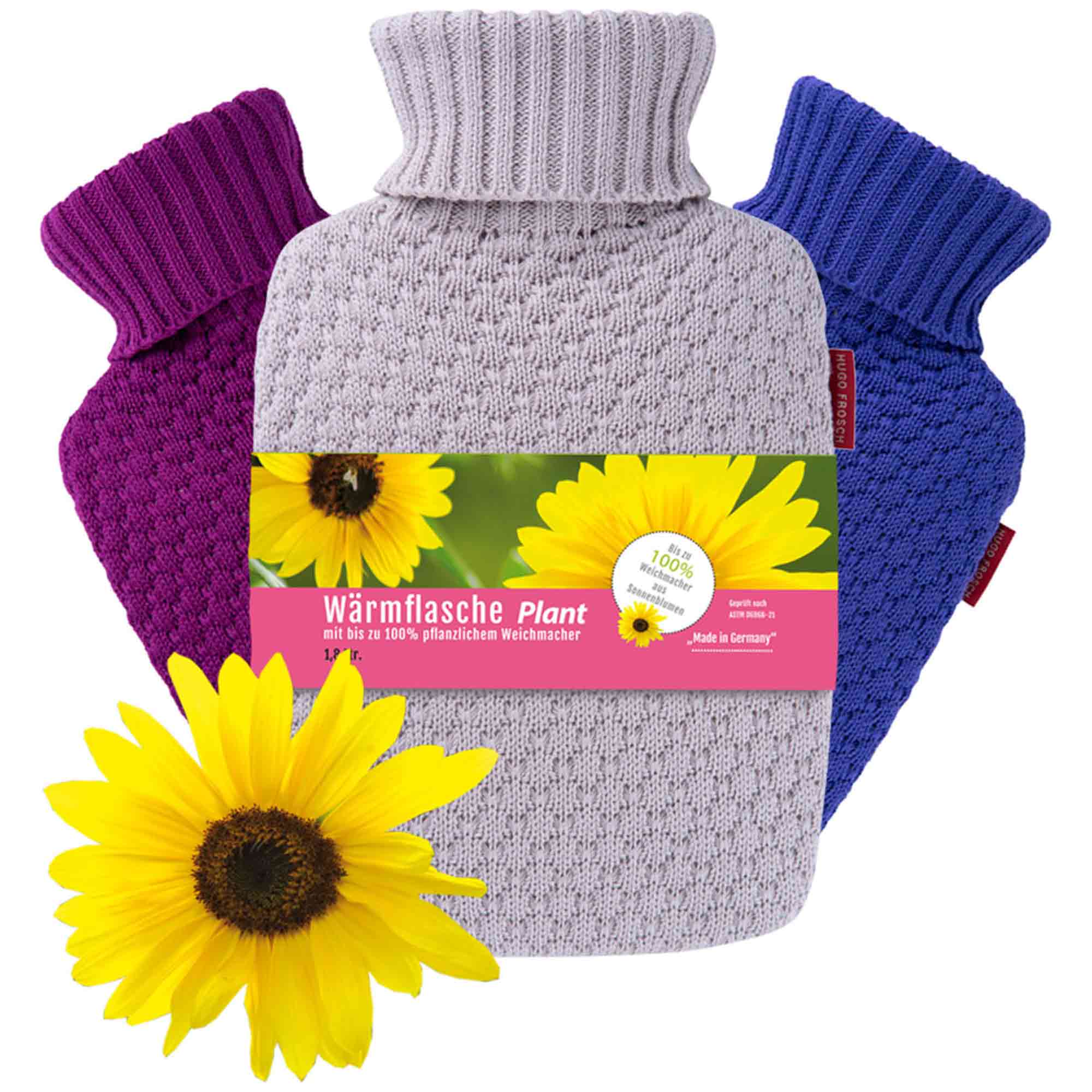 Wärmflasche Klassik 1,8 l Strickbezug Himbeere